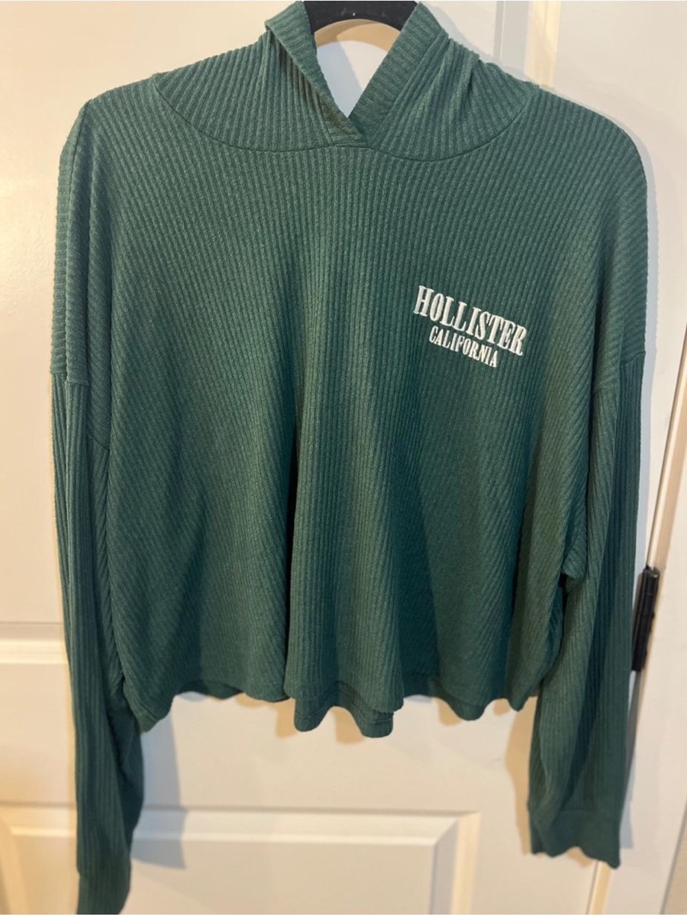 Hollister Forest Green Ribbed Hooded Pullover